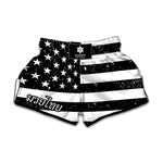 Monochrome Grunge American Flag Print Muay Thai Boxing Shorts