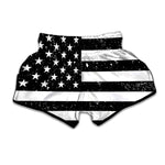 Monochrome Grunge American Flag Print Muay Thai Boxing Shorts
