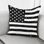 Monochrome Grunge American Flag Print Pillow Cover