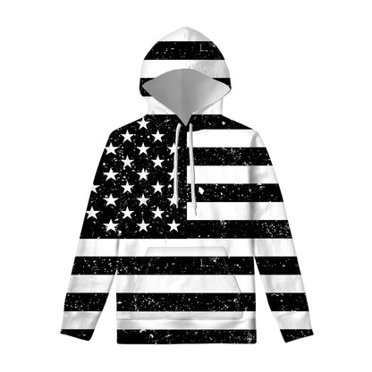 Monochrome Grunge American Flag Print Pullover Hoodie