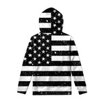 Monochrome Grunge American Flag Print Pullover Hoodie