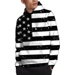Monochrome Grunge American Flag Print Pullover Hoodie
