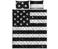 Monochrome Grunge American Flag Print Quilt Bed Set
