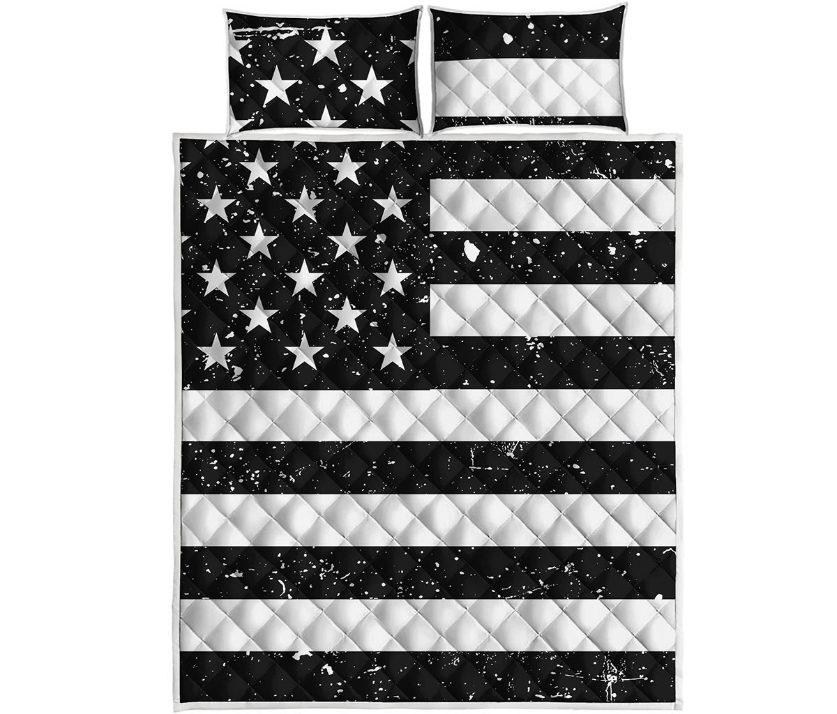 Monochrome Grunge American Flag Print Quilt Bed Set