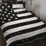 Monochrome Grunge American Flag Print Quilt Bed Set
