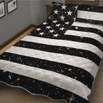 Monochrome Grunge American Flag Print Quilt Bed Set