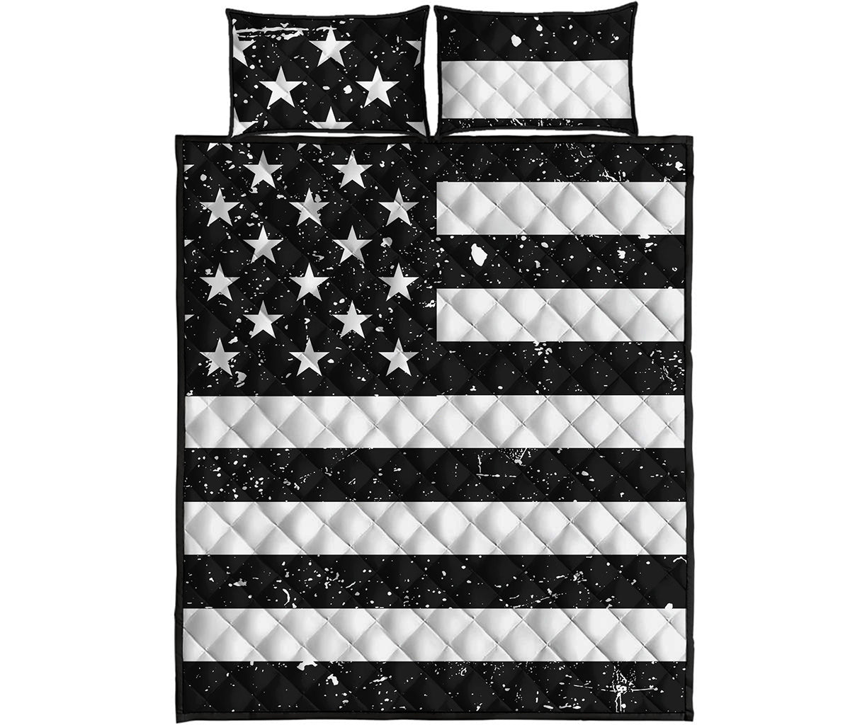 Monochrome Grunge American Flag Print Quilt Bed Set