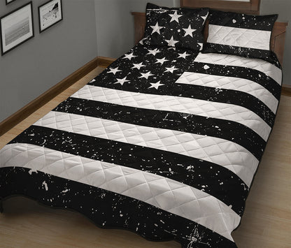 Monochrome Grunge American Flag Print Quilt Bed Set