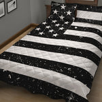Monochrome Grunge American Flag Print Quilt Bed Set