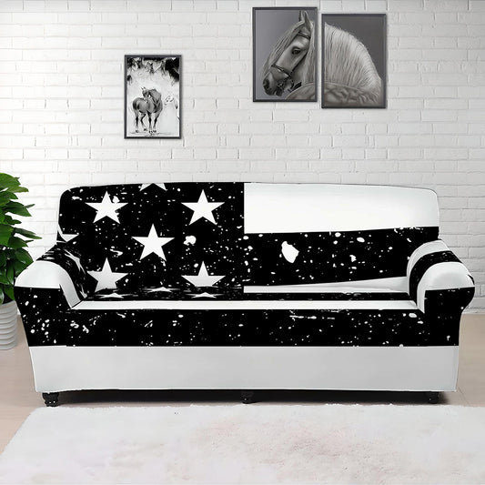 Monochrome Grunge American Flag Print Sofa Cover