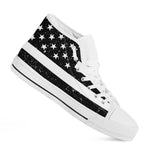 Monochrome Grunge American Flag Print White High Top Shoes