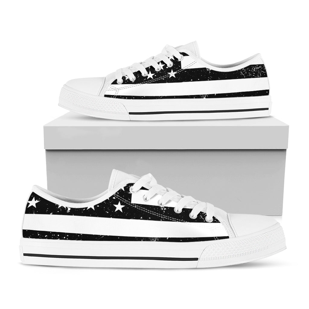 Monochrome Grunge American Flag Print White Low Top Shoes