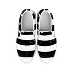 Monochrome Grunge American Flag Print White Slip On Shoes