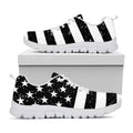 Monochrome Grunge American Flag Print White Running Shoes