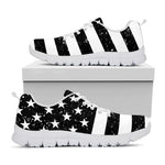 Monochrome Grunge American Flag Print White Sneakers