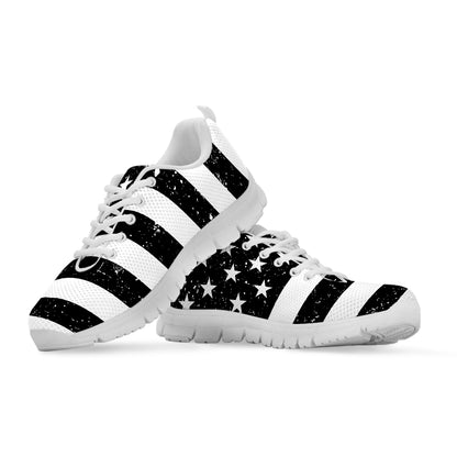 Monochrome Grunge American Flag Print White Sneakers