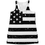 Monochrome Grunge American Flag Print Women's Racerback Tank Top
