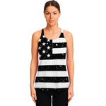 Monochrome Grunge American Flag Print Women's Racerback Tank Top