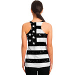 Monochrome Grunge American Flag Print Women's Racerback Tank Top
