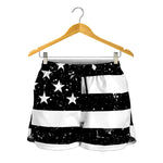 Monochrome Grunge American Flag Print Women's Shorts