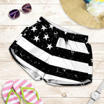 Monochrome Grunge American Flag Print Women's Shorts