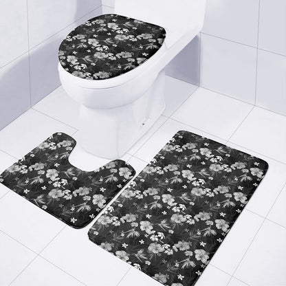 Monochrome Hawaiian Floral Print 3 Piece Bath Mat Set