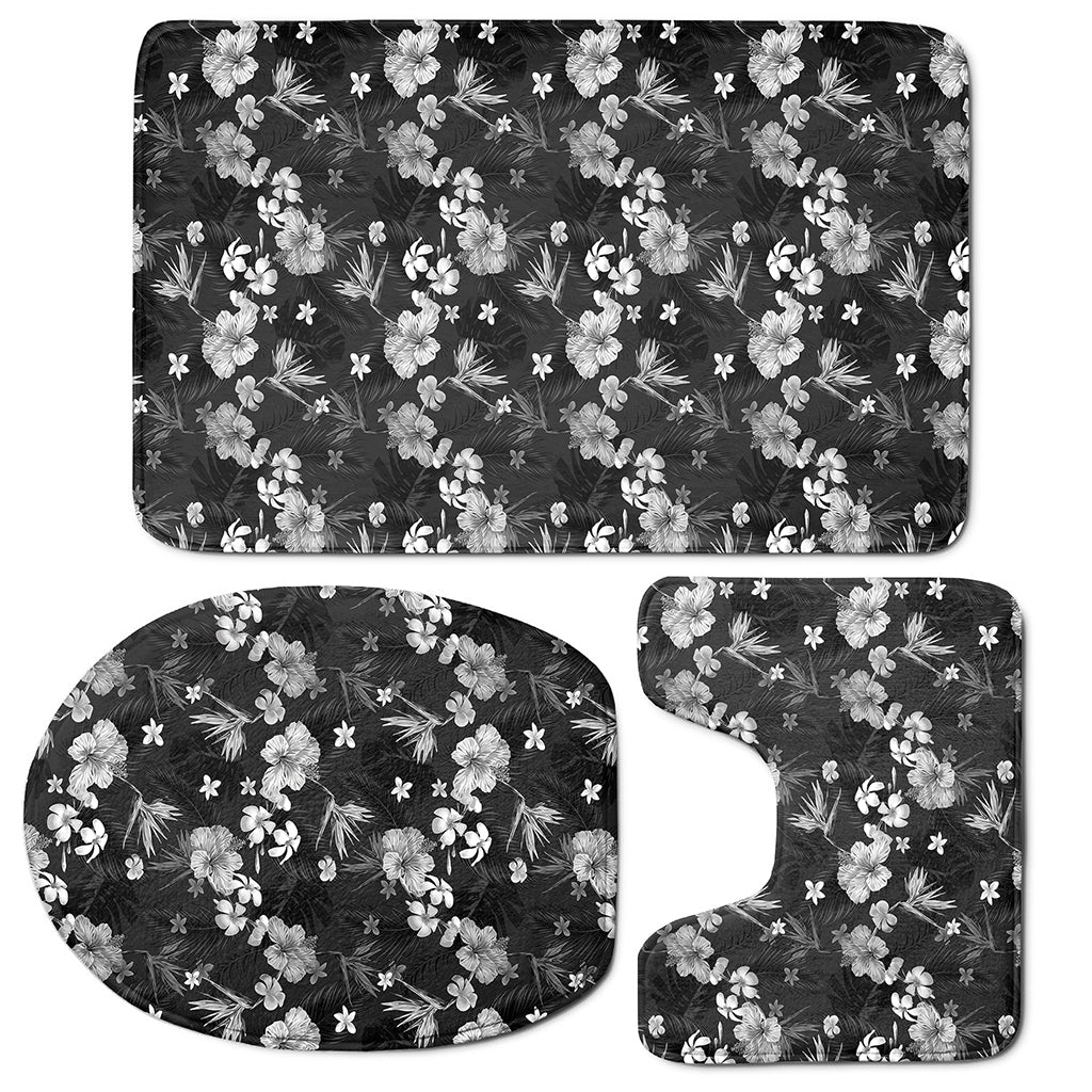 Monochrome Hawaiian Floral Print 3 Piece Bath Mat Set