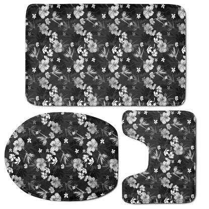 Monochrome Hawaiian Floral Print 3 Piece Bath Mat Set