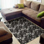 Monochrome Hawaiian Floral Print Area Rug