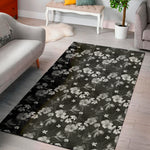 Monochrome Hawaiian Floral Print Area Rug