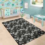 Monochrome Hawaiian Floral Print Area Rug