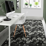 Monochrome Hawaiian Floral Print Area Rug