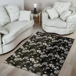 Monochrome Hawaiian Floral Print Area Rug