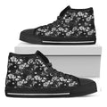 Monochrome Hawaiian Floral Print Black High Top Sneakers