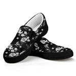 Monochrome Hawaiian Floral Print Black Slip On Shoes