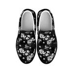 Monochrome Hawaiian Floral Print Black Slip On Shoes