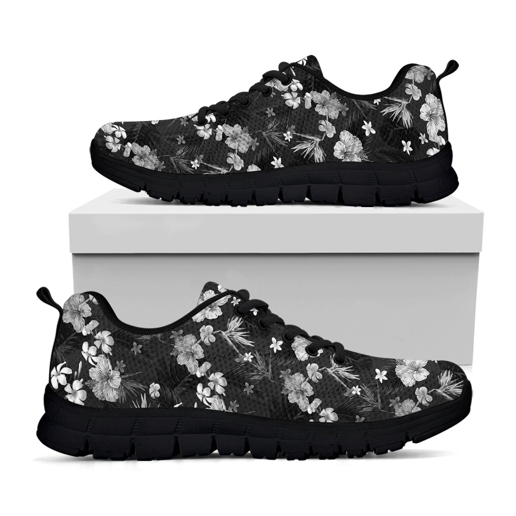 Monochrome Hawaiian Floral Print Black Sneakers