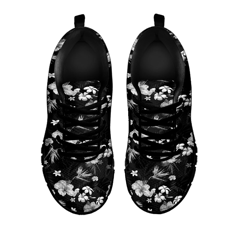 Monochrome Hawaiian Floral Print Black Sneakers
