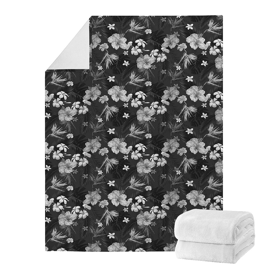 Monochrome Hawaiian Floral Print Blanket