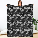 Monochrome Hawaiian Floral Print Blanket