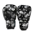 Monochrome Hawaiian Floral Print Boxing Gloves