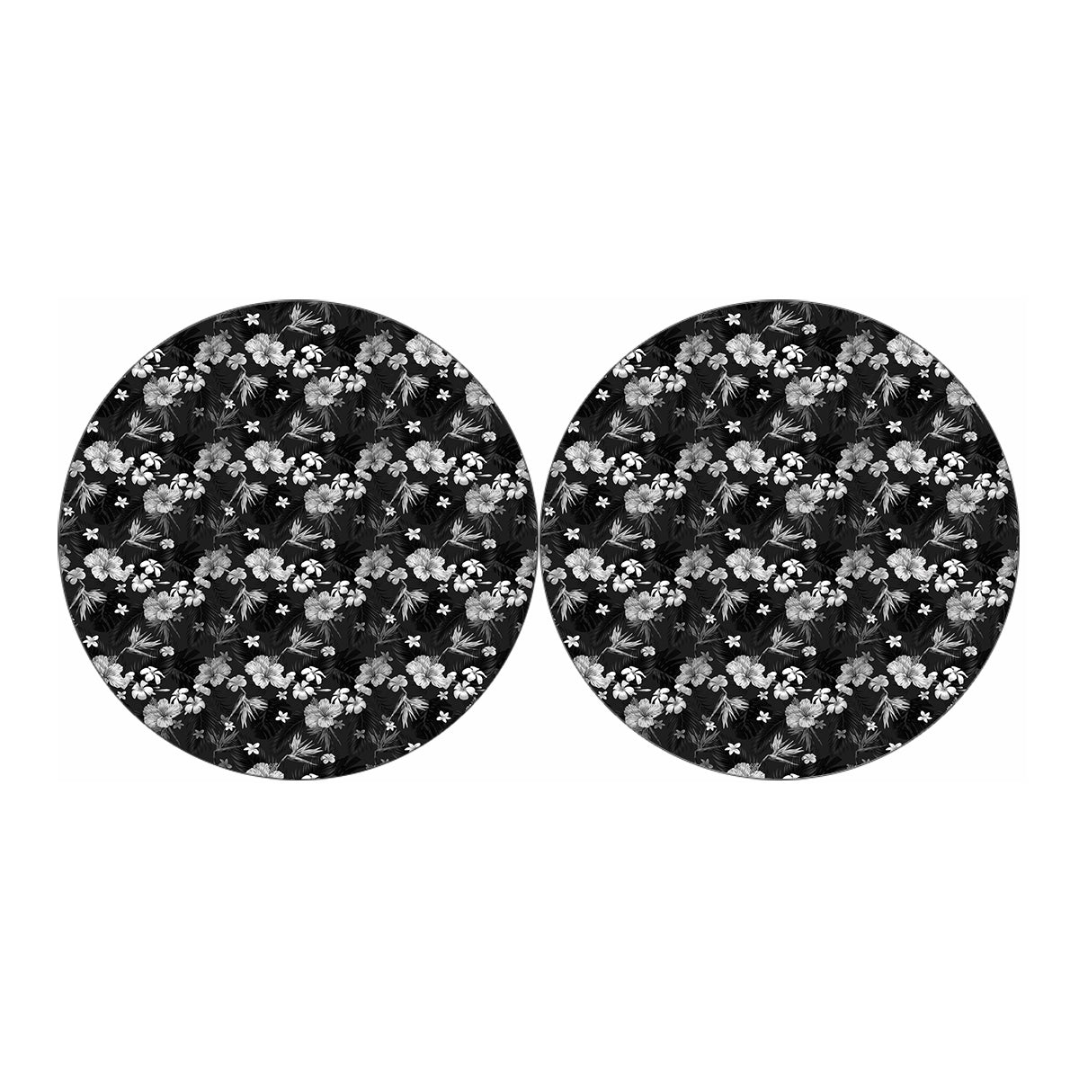 Monochrome Hawaiian Floral Print Car Coasters