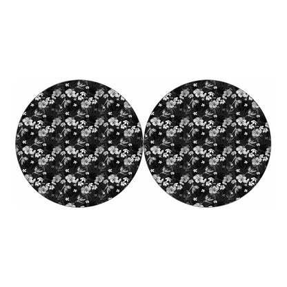 Monochrome Hawaiian Floral Print Car Coasters