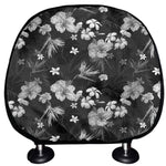 Monochrome Hawaiian Floral Print Car Headrest Covers