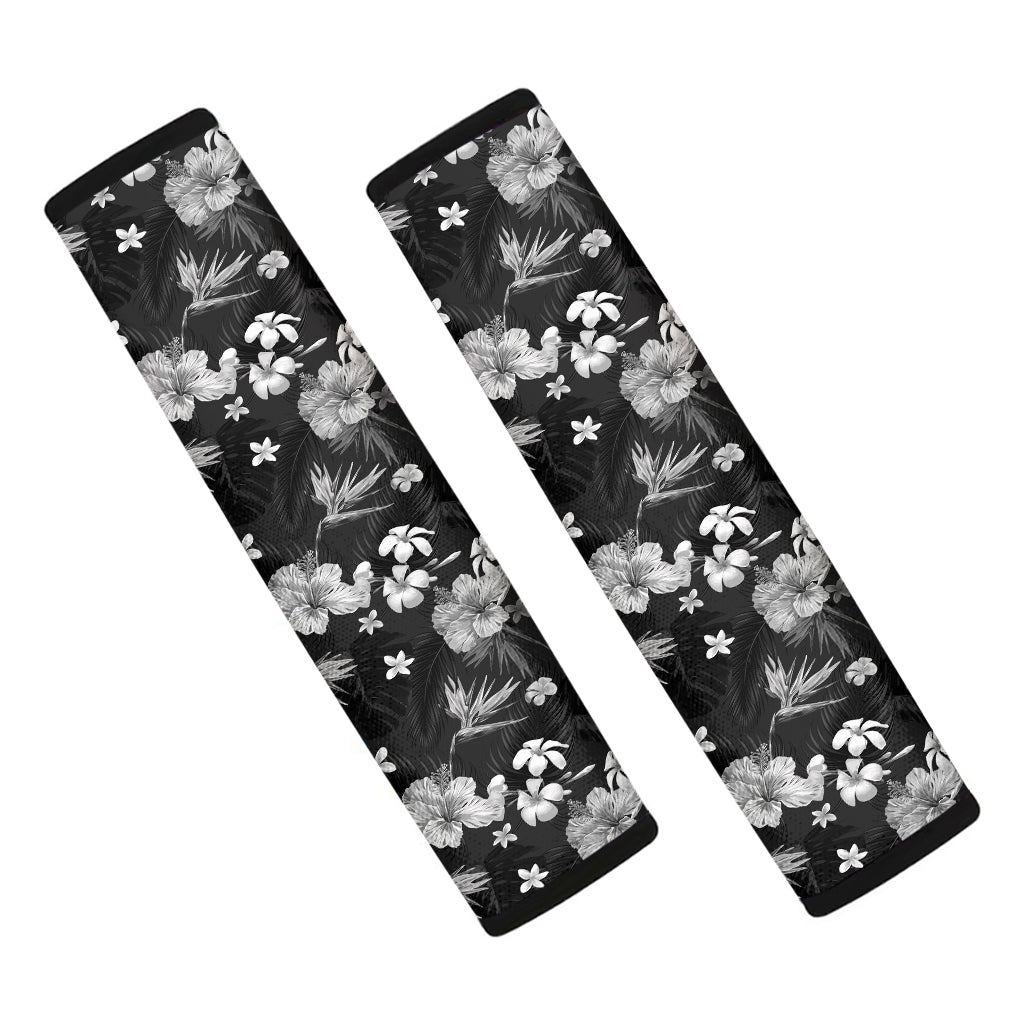 Monochrome Hawaiian Floral Print Car Seat Belt Covers