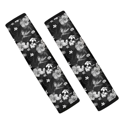 Monochrome Hawaiian Floral Print Car Seat Belt Covers