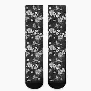 Monochrome Hawaiian Floral Print Crew Socks