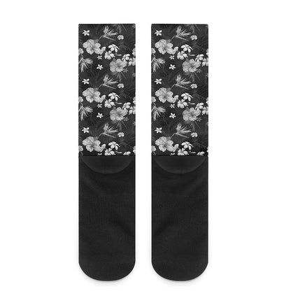 Monochrome Hawaiian Floral Print Crew Socks