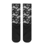 Monochrome Hawaiian Floral Print Crew Socks