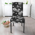 Monochrome Hawaiian Floral Print Dining Chair Slipcover
